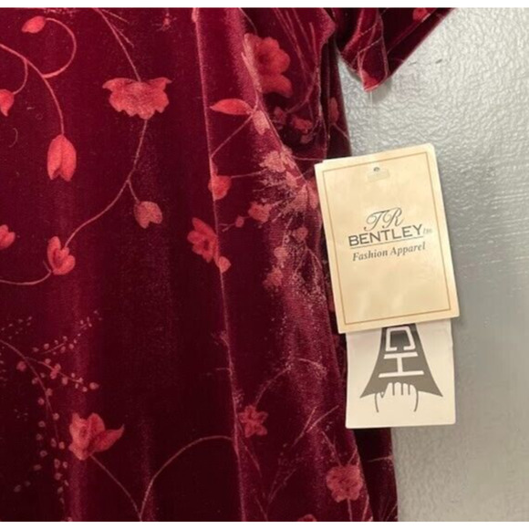 Vintage Bentley Size 12 Burgundy Floral Velvet Dress Layered Regency Dark Easter - Picture 6 of 10